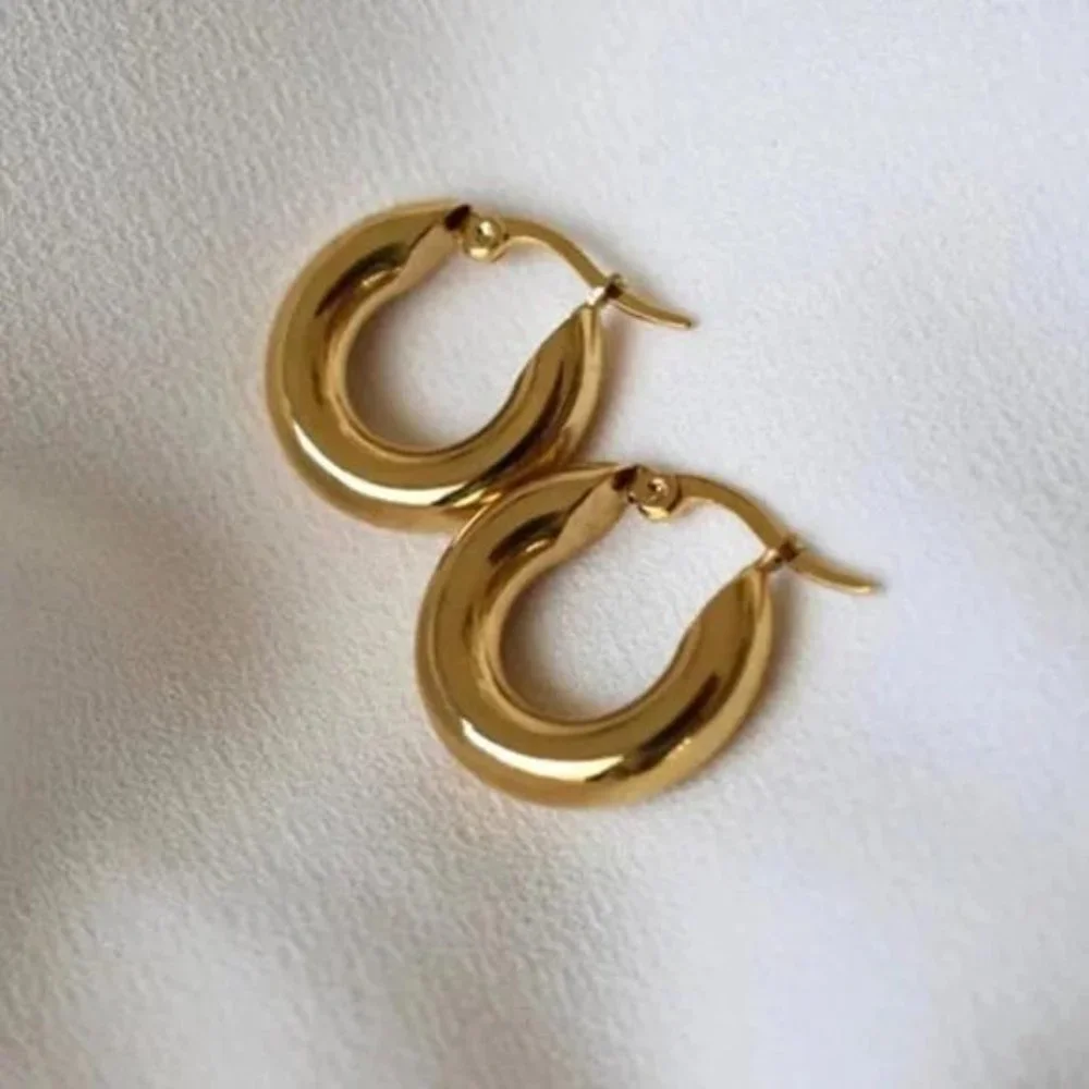 NEW 18K GOLD CHUNKY HOOP CIRCLE EARRINGS - Picture 3 of 4